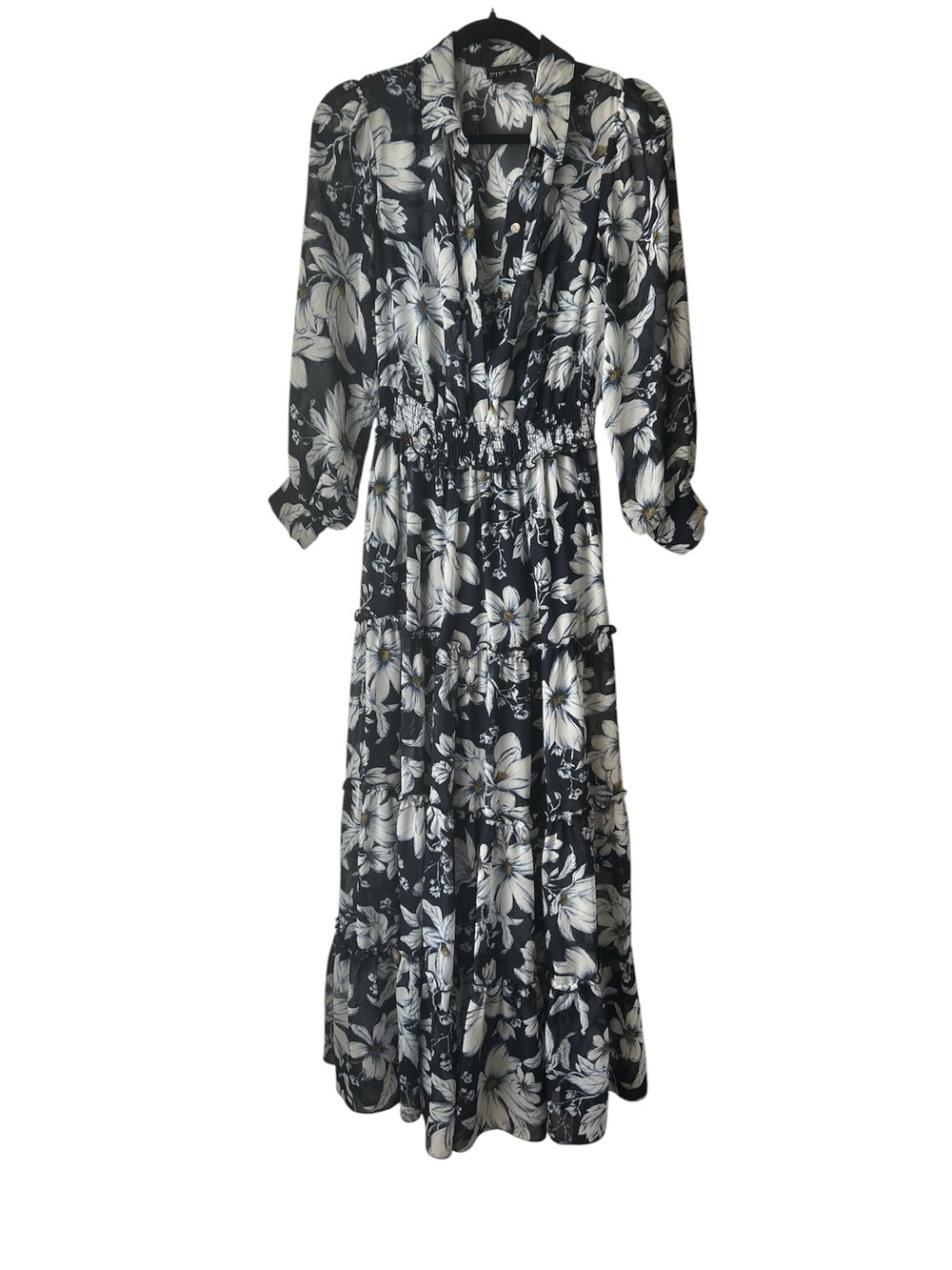 Enfocus Studio Black Maxi Dress with White Floral Print